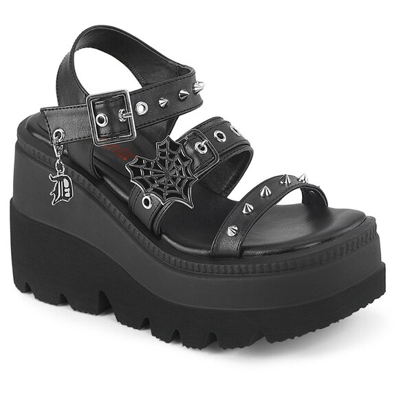 Demonia Shoes - Demonia Shaker 13 Platform Sandals in Black Vegan Leather
